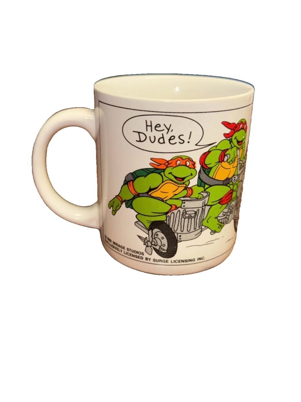 VTG Teenage Mutant Ninja Turtles Coffee Mug 1990 Mirage Surge TMNT Hey Dudes!